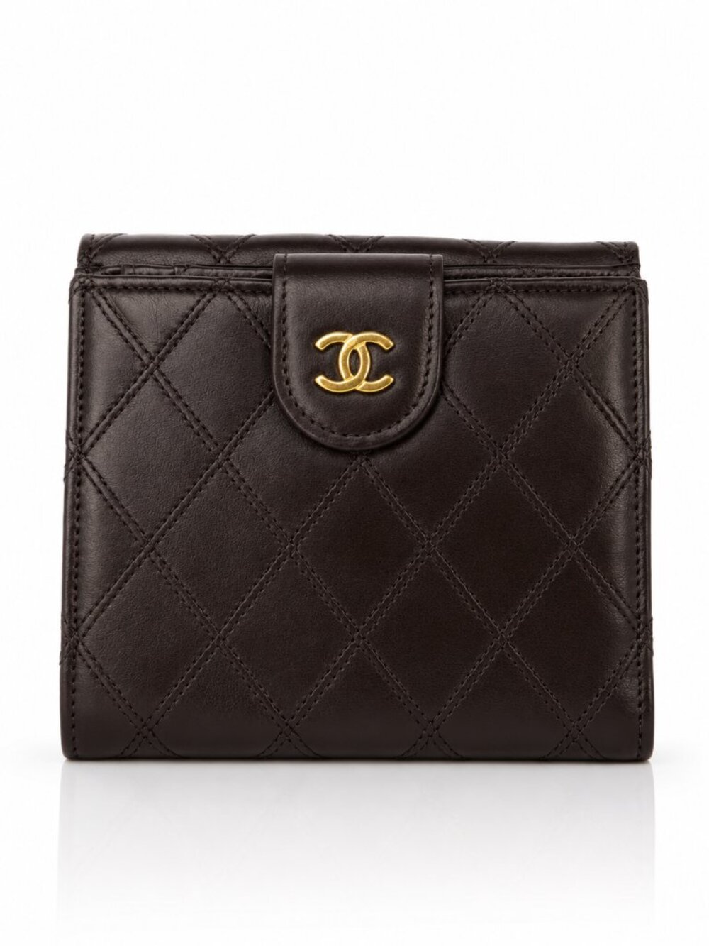 RARE! Vintage CHANEL Brown Quilted Bicolore Leather Gold CC Bifold Wallet